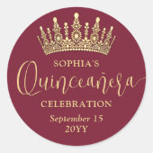Sticker Rond Simply Elegant Quinceañera Crown Burgundy and Gold (Devant)