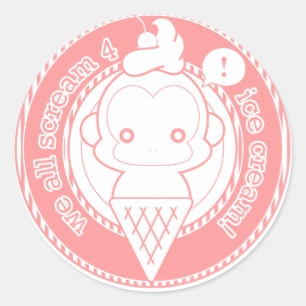 Sticker Rond Singe à la crème glacée mignonne