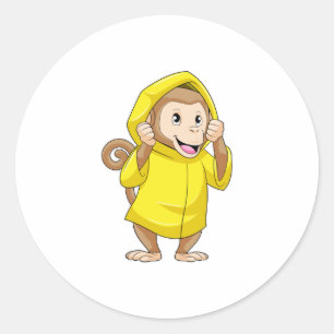 Sticker Rond Singe à la pluie avec Raincoat