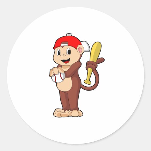 Sticker Rond Singe au baseball avec batte de baseball (Devant)