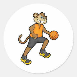 Sticker Rond Singe au basketball