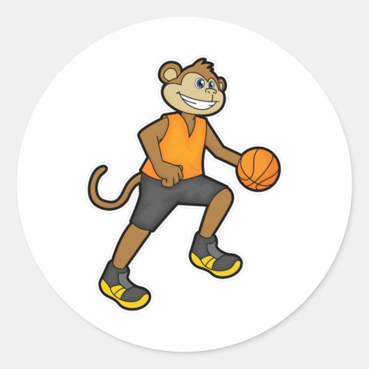 Sticker Rond Singe au basketball (Devant)