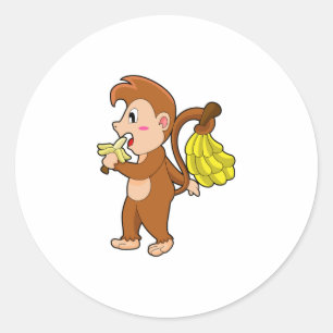 Sticker Rond Singe avec bananes