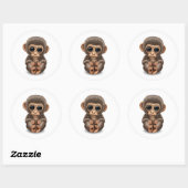 Sticker Rond Singe Bébé mignon et curieux en blanc (Feuille)