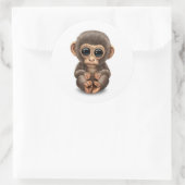 Sticker Rond Singe Bébé mignon et curieux en blanc (Sac)