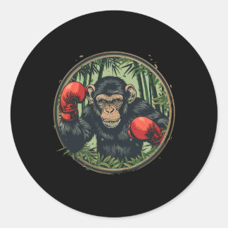 Sticker Rond Singe boxeur avec gants de boxe Kickboxing Drôle B