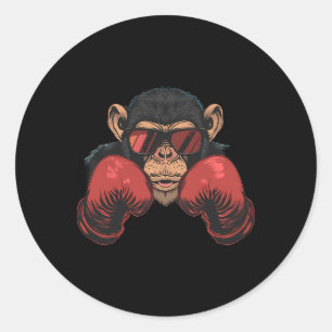 Sticker Rond Singe boxeur avec gants de boxe Kickboxing Drôle B