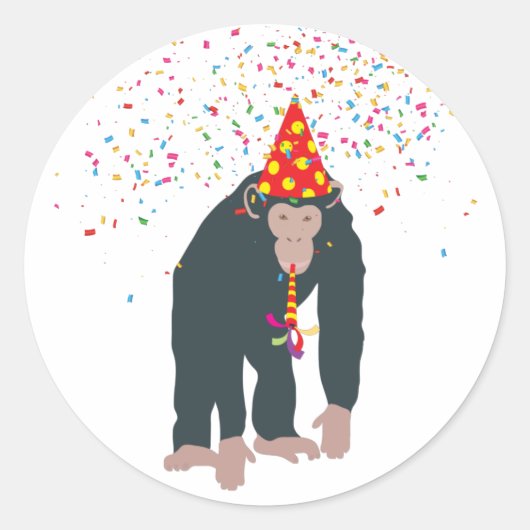 Sticker Rond Singe Chimpanzé Fête Animaux Fête Fête (Devant)