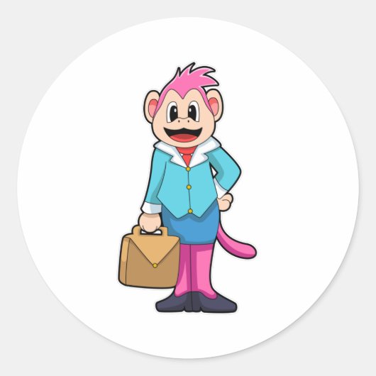 Sticker Rond Singe comme secrétaire avec sac (Devant)