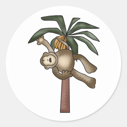 Sticker Rond Singe dans le bananier (Devant)