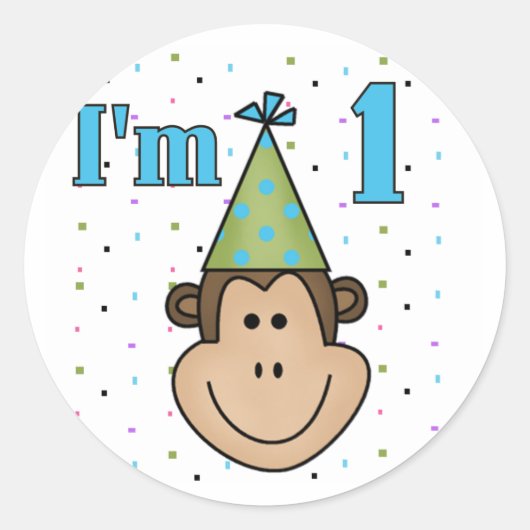 Sticker Rond Singe dans le Casquette du Parti 1er Anniversaire  (Devant)