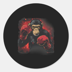 Sticker Rond Singe de boxe avec gants de boxe Kickboxing Drôle 