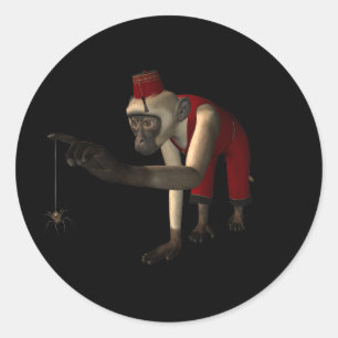 Sticker Rond singe de l'orgue de Barbarie 3D et araignée -