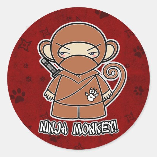 Sticker Rond Singe de Ninja ! Dans l'autocollant rouge (Devant)