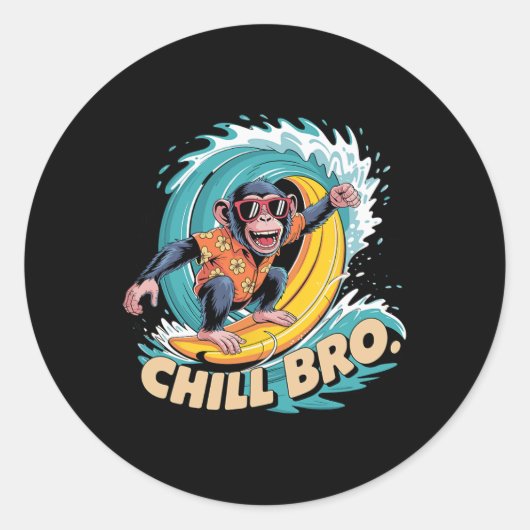 Sticker Rond Singe de surf Cool Vibes (Devant)