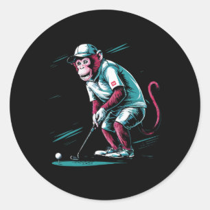 Sticker Rond Singe drôle jouant au golf Drôle de golfeur animal