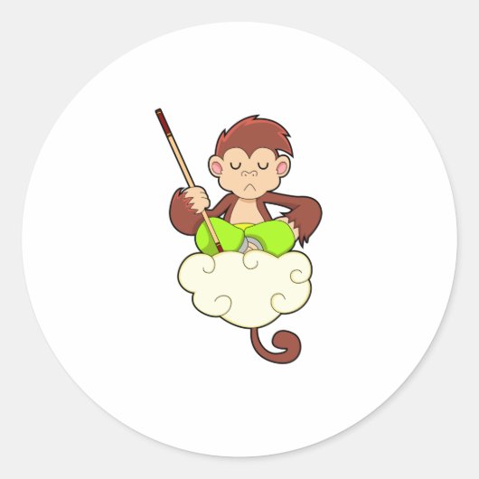 Sticker Rond Singe en pattes croisées sur nuages (Devant)