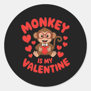 Sticker Rond Singe est mon Valentin Mignon Singe de la Saint-Va