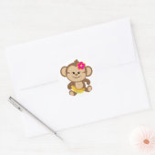 Sticker Rond Singe Fille Avec Banane (Enveloppe)