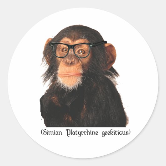 Sticker Rond singe geek (Devant)