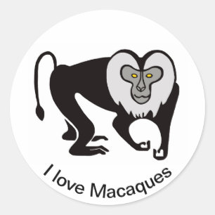 Sticker Rond Singe J'aime MACAQUES - Amoureux des animaux - Fau