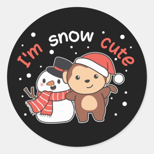 Sticker Rond Singe Je T'Aime Neige Beaucoup Snowman Pun Classic (Devant)