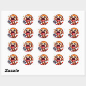 Sticker Rond Singe mignon Avec MegaPhone (Feuille)