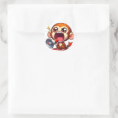 Sticker Rond Singe mignon Avec MegaPhone (Sac)