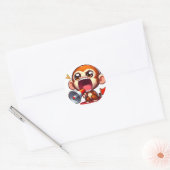 Sticker Rond Singe mignon Avec MegaPhone (Enveloppe)