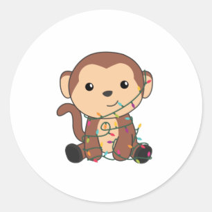 Sticker Rond Singe Noël Neige Hiver Animaux Singes