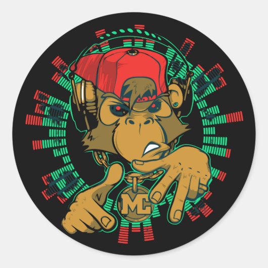 Sticker Rond singe rapper singe dj peut être utilisé (Devant)