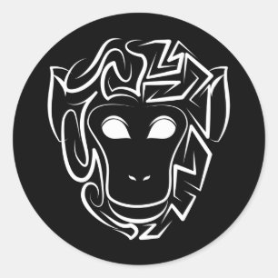 Sticker Rond Singe tribal noir et blanc
