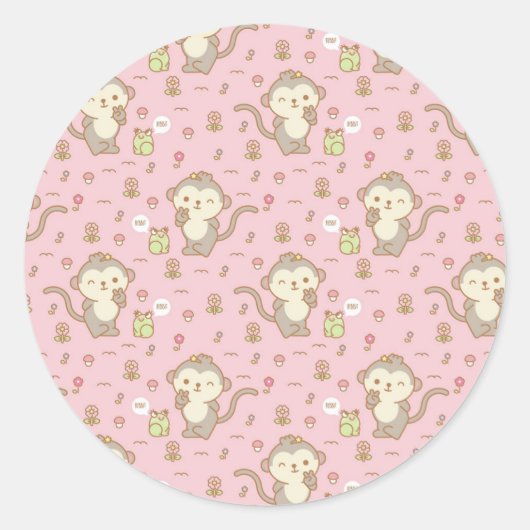 Sticker Rond Singes mignons et grenouilles (Devant)