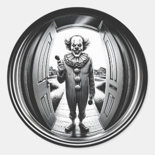 Sticker Rond Sinister Clown à votre porte Fisheye
