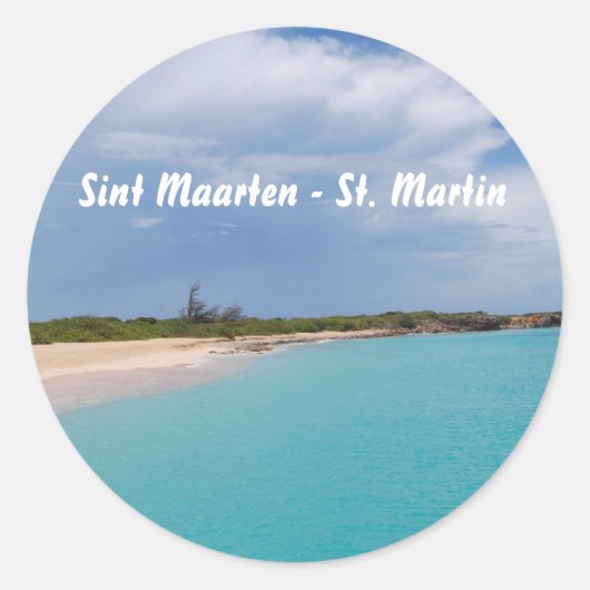 Sticker Rond Sint Maarten - Scène de la plage St Martin (Devant)