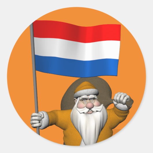 Sticker Rond Sinterklaas Avec Ensigne De Pays-Bas (Devant)