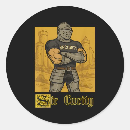 Sticker Rond Sir Curity Funny Security Pun Knight Medieval Meme (Devant)