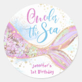 Sticker Rond Sirène 1er Anniversaire Derrière La Mer Rose (Devant)
