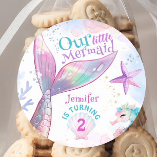 Sticker Rond Sirène 2e anniversaire sous la sirène rose marine