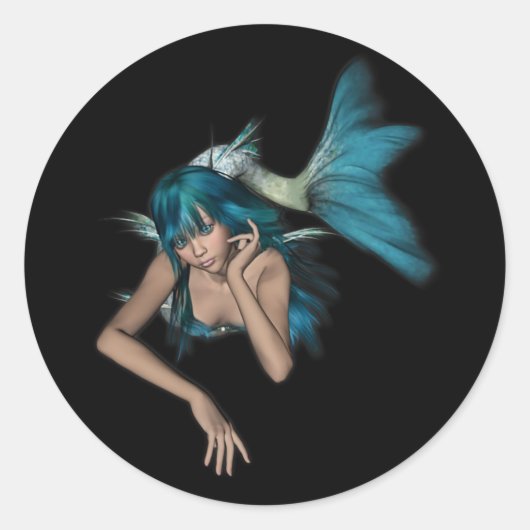 Sticker Rond Sirène 3D Bleu Aqua foncé (Devant)