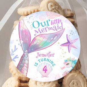 Sticker Rond Sirène 4e anniversaire sous la sirène rose de la m