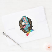 Sticker Rond Sirène Arc-En-Ciel Avec Perle En Aquarelle (Enveloppe)
