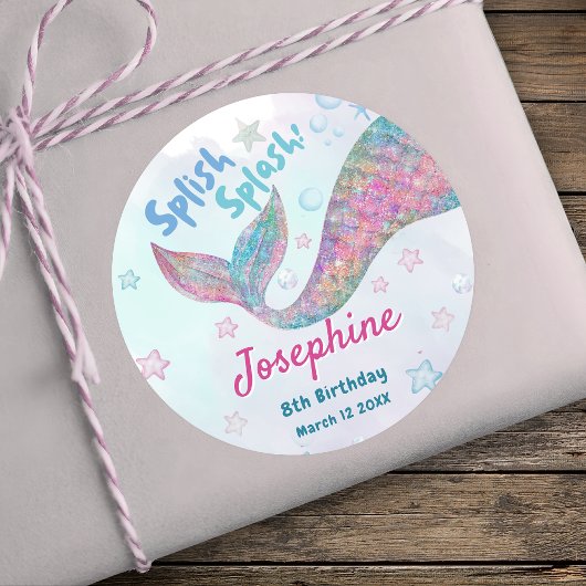 Sticker Rond Sirène colorée aquarelle anniversaire