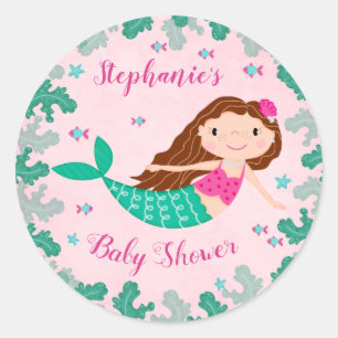 Sticker Rond Sirène De baby shower Sous La Mer Rose