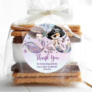 Sticker Rond Sirène et pirate sous la mer Anniversaire Faveur