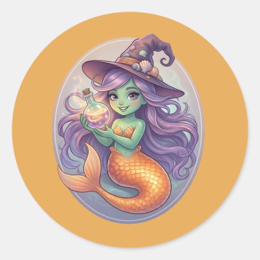 Sticker Rond Sirène Magique avec Potion (Devant)