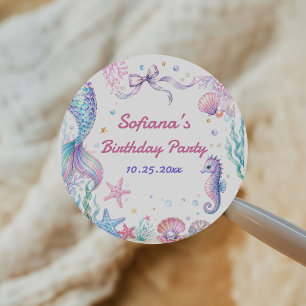 Sticker Rond Sirène Rose Or Sous L'Océan Anniversaire Classique