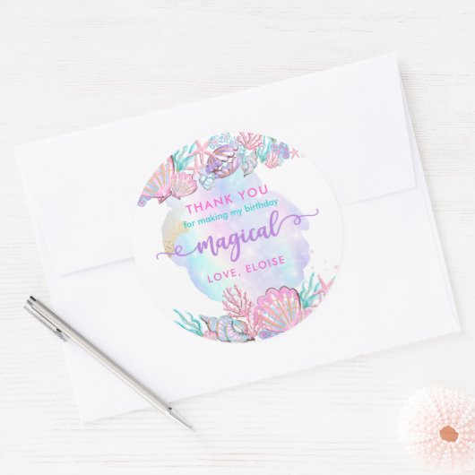 Sticker Rond Sirène Sous La Fête D'Anniversaire De La Mer Favor (Enveloppe)