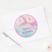 Sticker Rond Sirène sous la mer rose violet Anniversaire (Enveloppe)