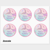 Sticker Rond Sirène sous la mer rose violet Anniversaire (Feuille)